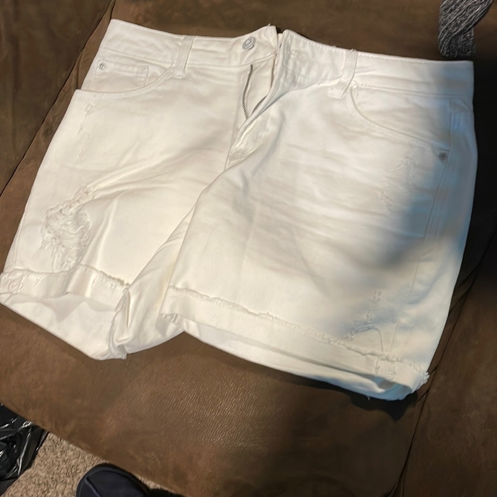 White Distressed Jean Shorts